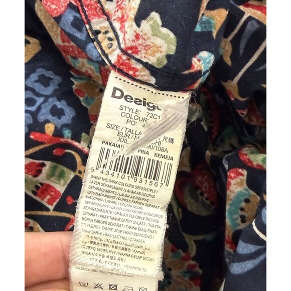 Desigual Man Button Down Shirt Colorful Tropical Elephant Artsy Size XXL Regular - Picture 8 of 10